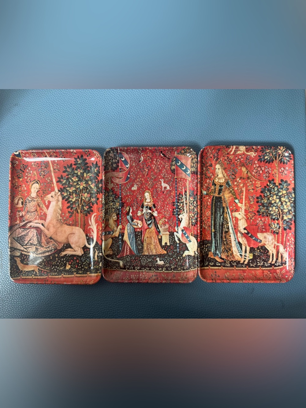 Vintage Lady and Unicorn Plastic Tray Set of 3 Made In Italy